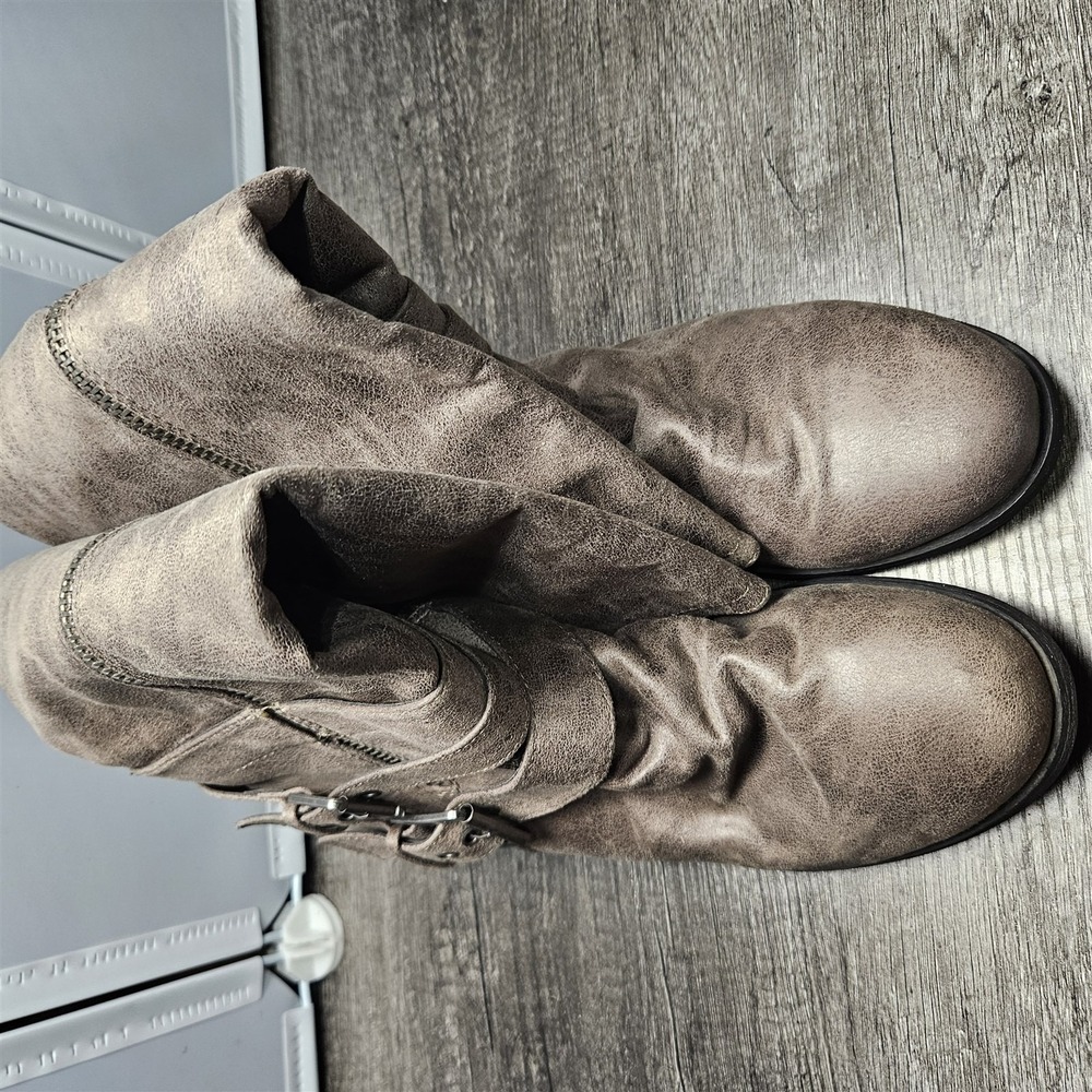 SoftMoc Triss Womens Boots EU 39 Taupe Faux Suede Slouch Mid Calf Buckle Zip